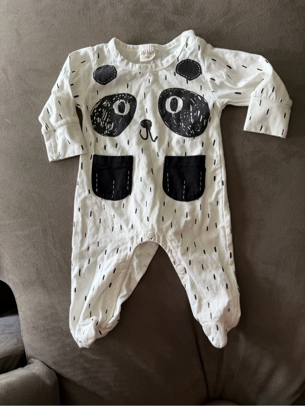 Panda Print White & Black Baby One-Piece Button Sleeper